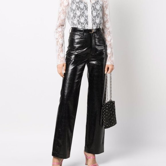 NWOT PHILOSOPHY DI LORENZO SERAFINI Crinkled Patent-faux Leather Straight Pant - Picture 3 of 11